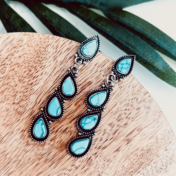 2/$30🌵 Teardrop Turquoise Stone Earrings Silver Southwestern Jewelry NEW Boho - Picture 6 of 10